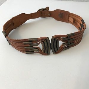 Anthropologie Brown Leather Belt with Bronze Accents